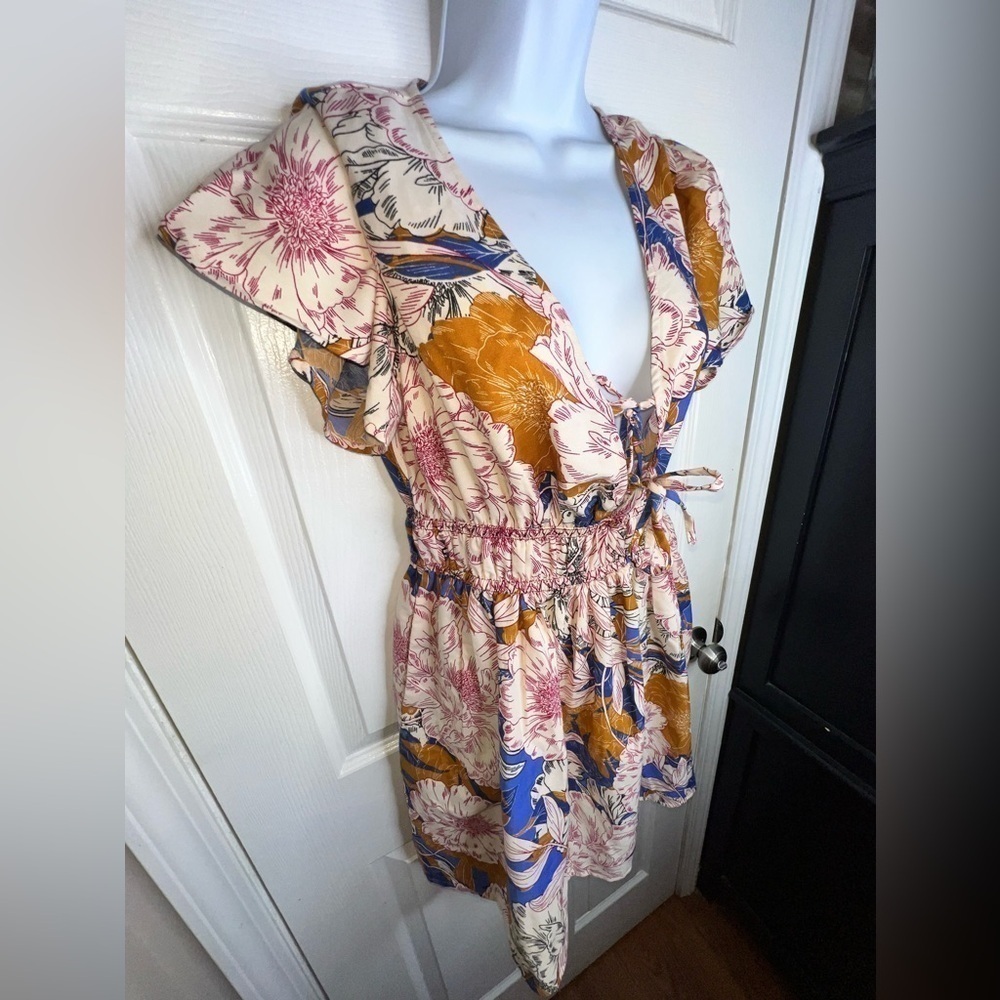 NWT B.O.G Band Of The Free Women’s Medium Blue Floral Short Sleeve Mini Dress M - Picture 3 of 15